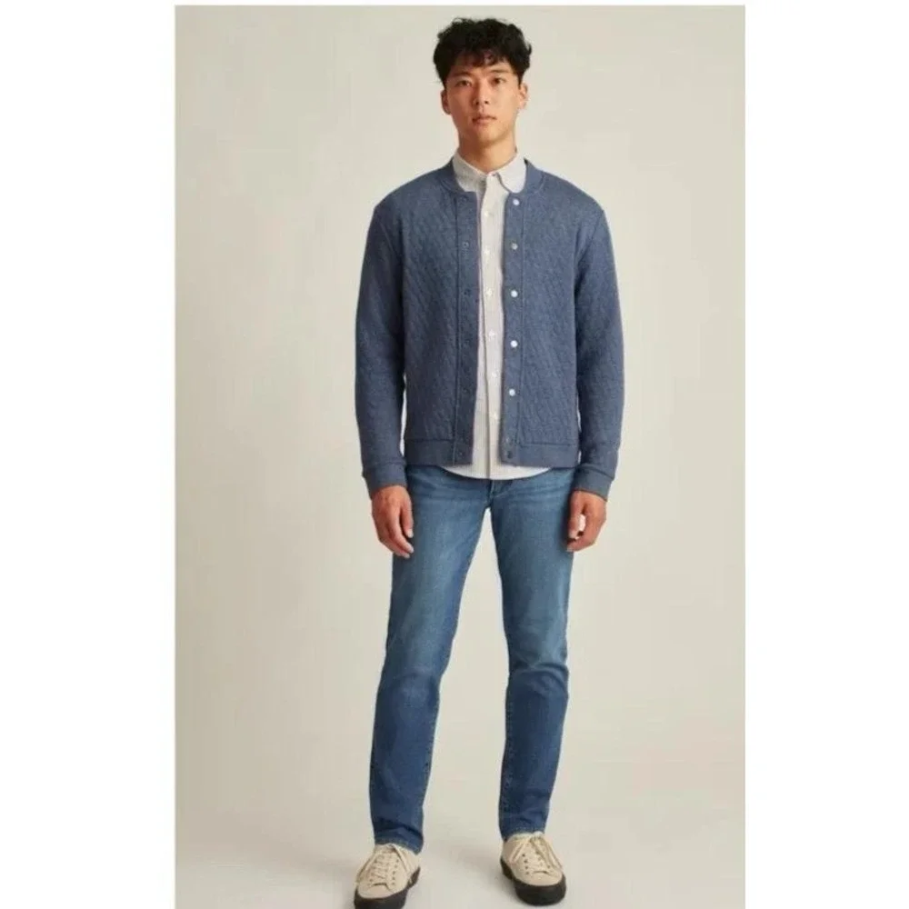 NWT Bonobos Men Quilted Bomber Jacket Heather‎ Navy Academia Snap Front Preppy M